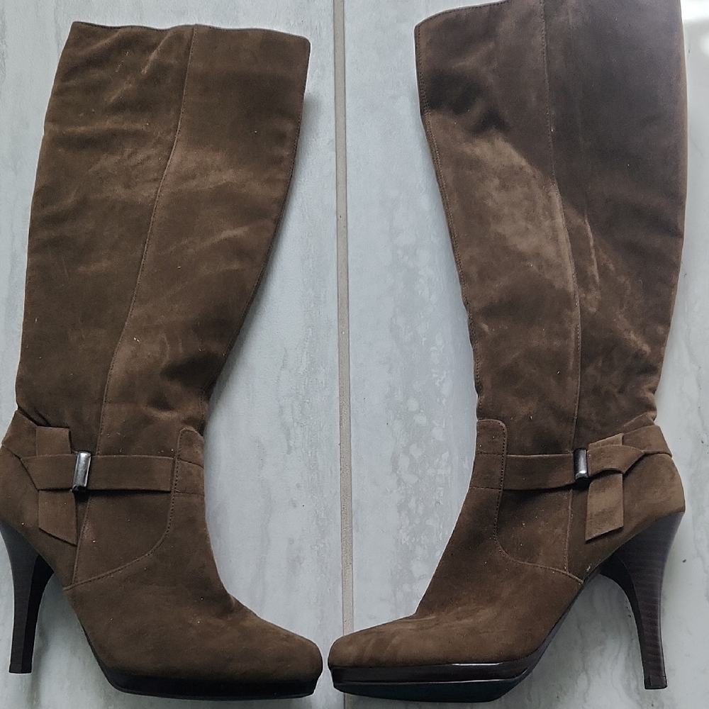 Brown Suede Knee-High Boots